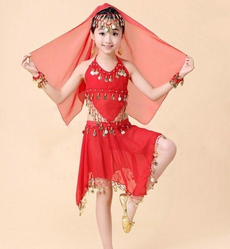 Kinder Mädchen Kinder Bauchtanz Kostüm Chiffon Top Hosen Dancewear Bollywood - Bild 4 von 7