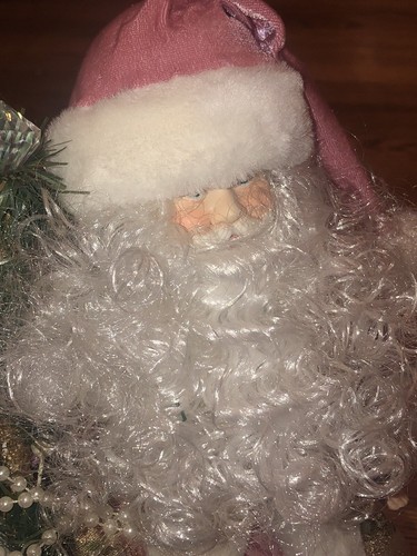 Vintage Unique Rose Pink Gold Chic Glam Christmas Santa Claus Tree Topper 15x10” - Picture 5 of 18