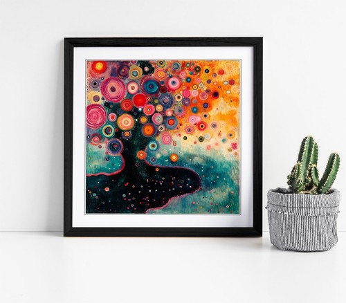 COLOURFUL SPIRAL ABSTRACT TREE SQUARE CANVAS ART FLOAT EFFECT/FRAME/POSTER PRINT - Picture 3 of 18