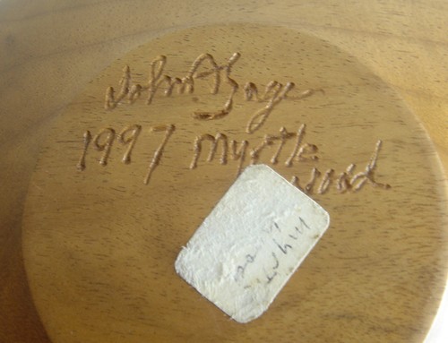 VINTAGE '97 Hand Turned WOOD WORKER Artist JOHN A SAGE Myrtle WOOD BOWL - Picture 3 of 4