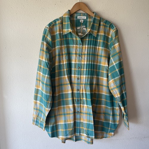 Coldwater Creek Top 2X Camisa Pintuck Verde a Cuadros Con Botones Informal Otoño Madura - Imagen 2 de 13