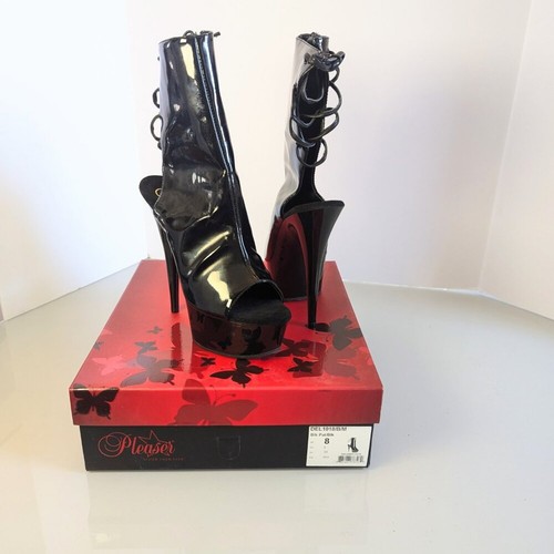 Y2K Pleaser Delight 1018 Black Patent Ankle Boot Platform Heels Peep Toe Size 8 - Picture 7 of 10