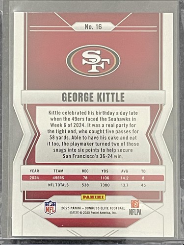 2025 Donruss Elite #16 George Kittle Red #/99 San Francisco 49ers SN - Bild 2 von 2