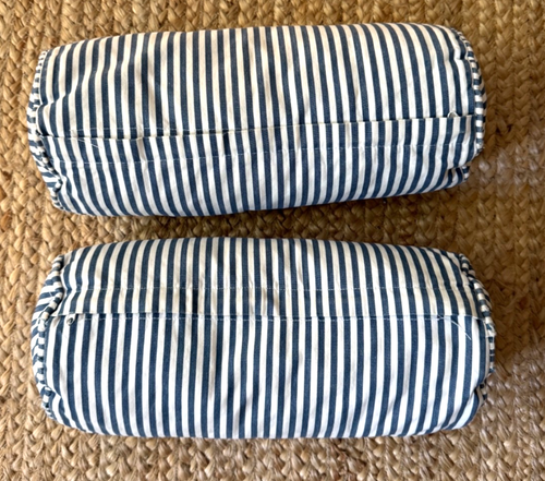 2 IKEA Ektorp Cabana Stripe Bolster Roll Pillows Blue Cotton 6" x 14" Zipper - Picture 3 of 4