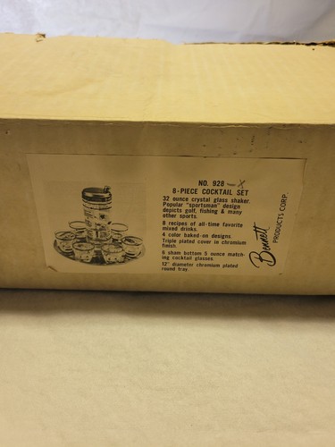 NOS Vintage Hazel Atlas SPORTS Cocktail Shaker & 6 Glasses, Serving Tray. - Picture 9 of 10