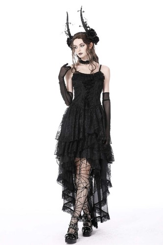 Victorian Gothic Dress Black Lace Fit & Flare – Asymmetrical Hem, Lace-Up Bust - Picture 11 of 13