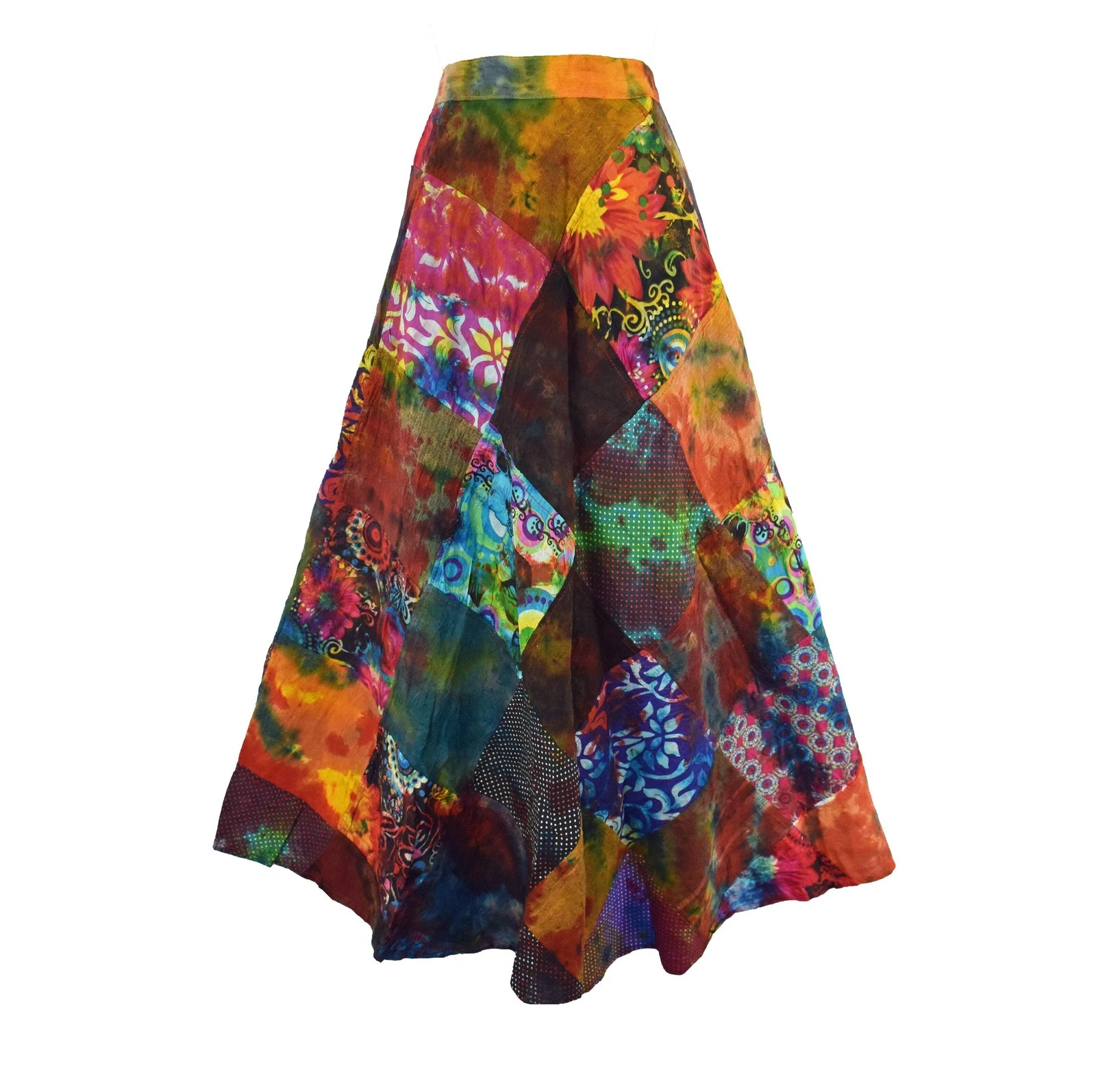 Fair Trade Tie Dye Patchwork Wrap Skirt 6 8 10 12 14 16 18 20 22 24 26 28 30 32