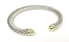 7mm David Yurman Sterling & 14K Gold Cuff Bracelet - Fits 7.5" Wrist