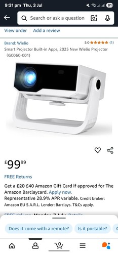 Smart Projector Built-in Apps, 2025 New Wielio Projector (GC06C-C01)