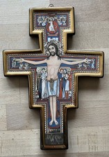 Vintage Kreuz San Damiano - Assisi Kreuz - Franziskuskreuz - Porzellan Goldrand