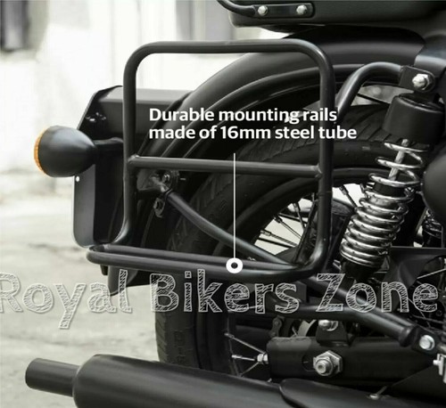 For Royal Enfield Classic 350cc & 500cc - "Black Military Pannier Rails-Disc" - Picture 4 of 9
