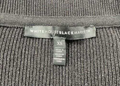 White House Black Market Sweater Womens XS Black Metallic Faux Wrap Long Sleeves - Picture 3 of 7
