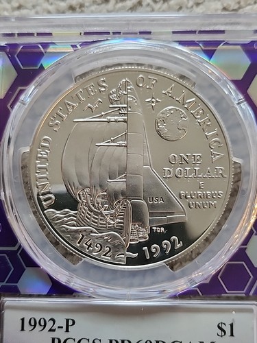 1992P Columbus PCGS PR69 DCAM Silver Dollar Trader Bee Holder - Picture 4 of 5