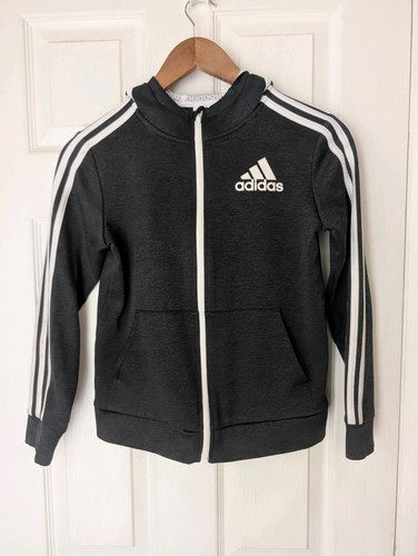 Adidas Youth Medium 10/12 Boy's Black White Full Zip Hooded Jacket - Picture 1 of 6