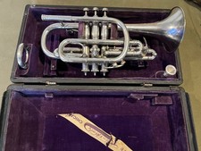 Lyon Healy Silver-Plated Cornet Brass Engraved Bell w/Case, Serial Number 5039