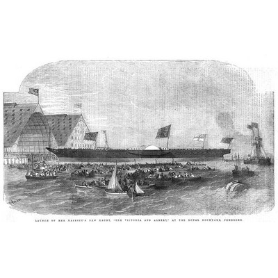 PEMBROKE Launch of HM Yacht Victoria and Albert - Antique Print 1855