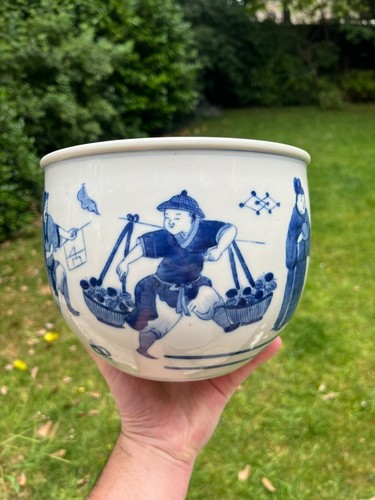 Chinese Antique Porcelain Jardiniere Planter Qing Blue and White 19th Century - Picture 3 of 22