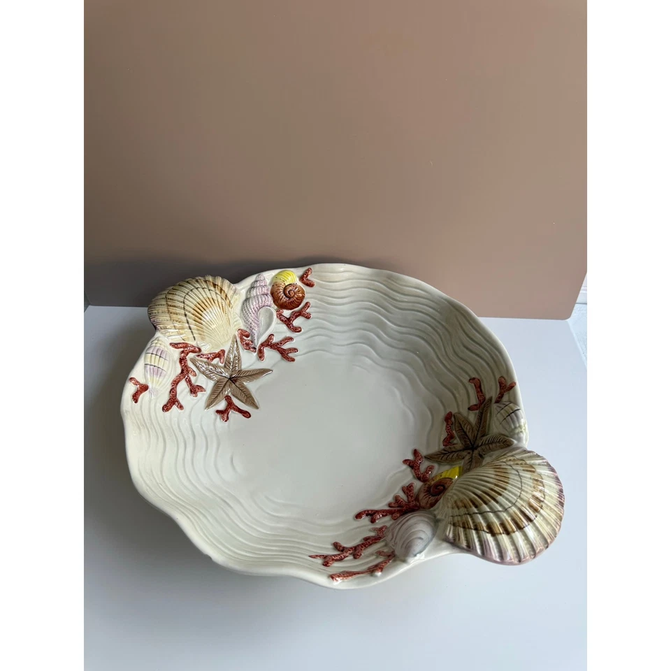 Servidor de figuras Fitz and Floyd Coral Shells | Cuenco grande para servir concha marina costera Foto 3 de 4