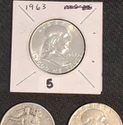 1963 Franklin Half Dollar, 1942 walking liberty half dollar and 1963 Franklin