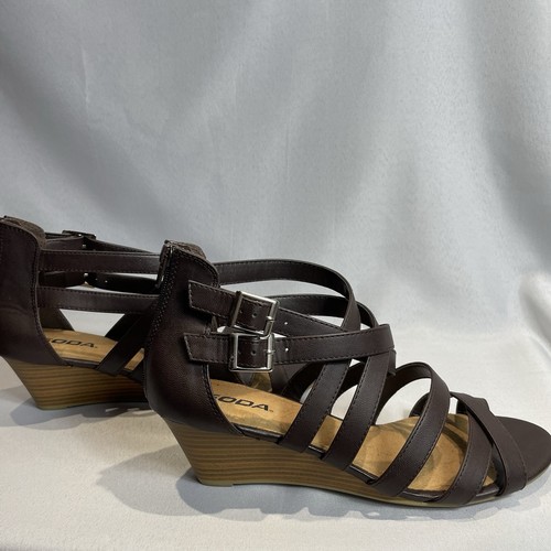 Soda Gladiator Sandals Zip Up Brown Faux Leather Straps Side Buckles Size 11 - Picture 6 of 14