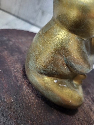 5" Gold Yoga Meditating Blue Eyed Red Lip Frog Figurine Statue Concrete Enhanced - Picture 10 of 12