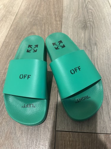 OFF-WHITE c/o VIRGIL ABLOH Pool Slide Sandals Logo Green $250 Italy 38 US 8 - Picture 2 of 8