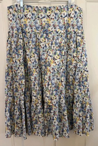 Damen CHAPS DENIM mehrfarbig Blumen Bauern Stufen Midi Rock Gr. XL gefüttert