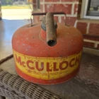 VTG McCulloch Gas Oil Mixing Can Metal With Spout Red And Yellow Age Distressed