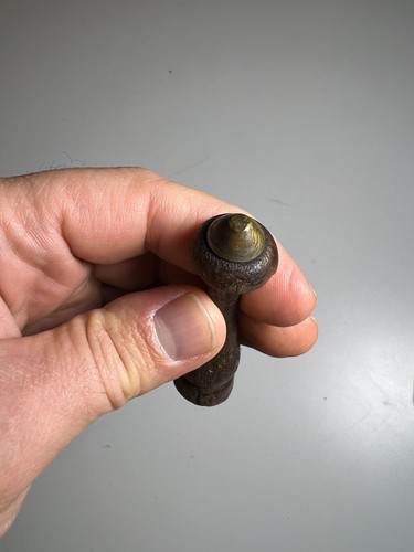 Antique Victorian Turned Wood & Brass Door Stop Wall Mount Bumper 3 1/8" Screw - Picture 11 of 16