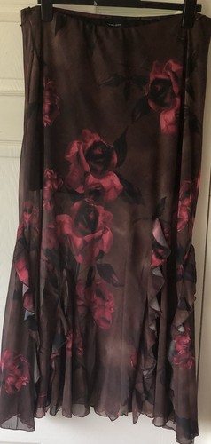 Lovely Brown & Pink Floral Maxi Floaty Skirt Size 18 - Picture 5 of 5