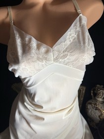 Ended Vtg Silky Antron Nylon Slip Dress gown Wide Chiffon Chantilly Lace dress