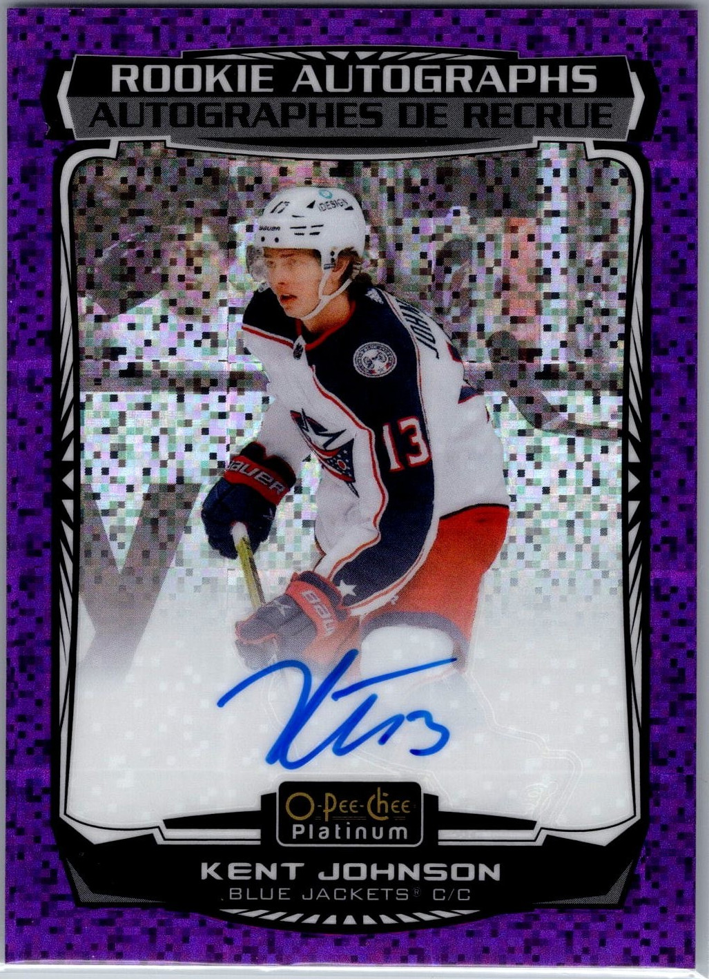 Kent Johnson 2022-23 O-Pee-Chee Platinum Rookie Auto Violet Pixel /99 #R-KJ
