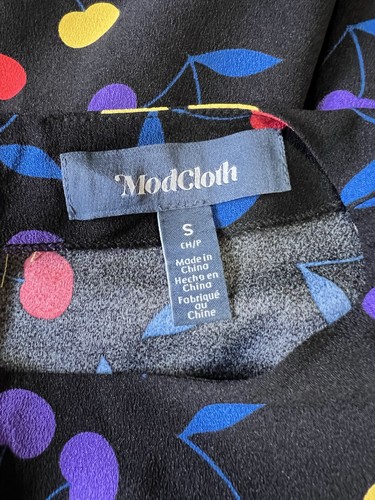ModCloth Cherry Pop Belted A-Line Dress Black Size Small - Picture 5 of 5