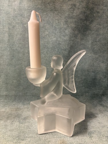 L.E. Smith Vintage Satin Glas Engel Kerzenständer 2er Set Matt Weihnachten - Bild 3 von 7