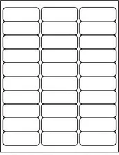 White Address Stickers – 2.625" x 1", 30 per Sheet, 100 Sheets, 3,000 Total