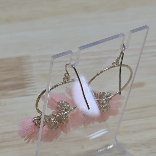 Drop Gold Tone Hoop Dangle Earrings Peach Flower Tassels French Hook Girlcore - Picture 7 of 9