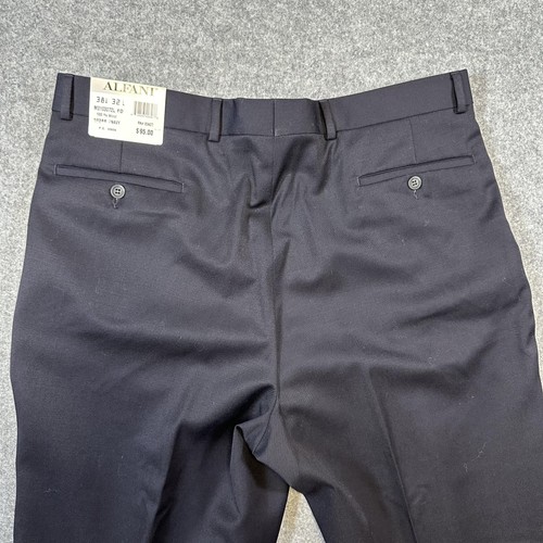 Alfani Pants Mens 38x32 Navy Blue 100% Wool Pleated Dress Work Trousers Classic - Picture 9 of 10