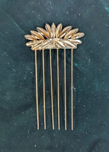 Damen Vintage 50er 60er Jahre goldfarben Metall Haar Pick Kamm mit Etui