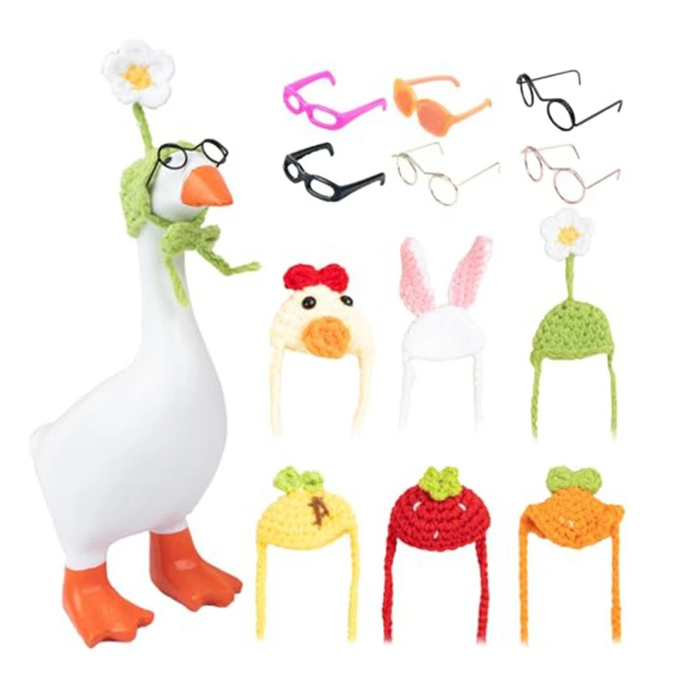 Desk Goose 6 Set Mini Knit Hat Outfit with Sunglasses for 7 Inch Goose - Image 2 of 4
