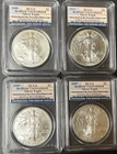 Four (4) American Silver Eagles PCGS BU 2008, 2009, 2009, 2011