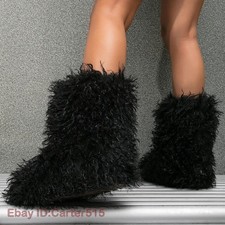 Winter Boots Furry Shoes Women's Snow Fluffy Warm Faux Wool Plush Boots