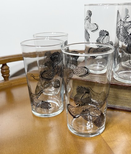 Vintage Libbey Bobwhite Quail + Geese Drinking Glasses - Set of 7 Glass Cups - Picture 3 of 7