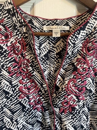 Oscar de la Renta Pijama Manga Larga Pantalones Bordados Cebra Suave Para Mujer Grande - Imagen 2 de 12