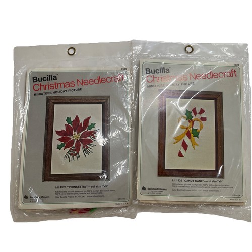 3 Vintage Bucilla Mini Need Kits 1923 Poinsettia And 1926 CANDY CANE 1927 Candle - Picture 3 of 7