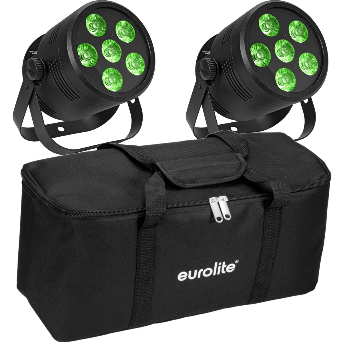 Eurolite LED Silent Par 6 QCL Floor Uplighting Licht Spot RGB WW Schwarz Bag Set