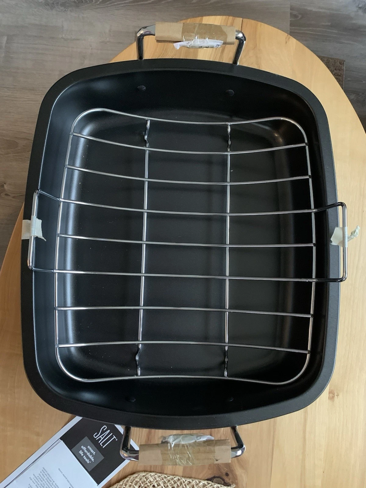 SALT 17" NON-STICK STEEL ROASTER PAN UP TO 30 LBS REMOVABLE U RACK NEW
