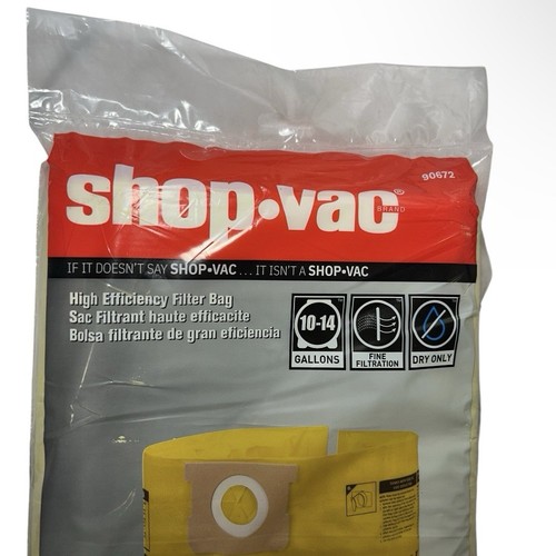 Shop Vac 90672 High Efficiency Disposable Filter Bags 2 Pack 10-14 Gallons NEW - Picture 3 of 5