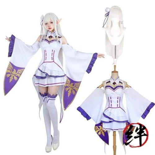Re:Zero kara Hajime no Isekai Seikatsu Cosplay Emilia avec perruque taille L