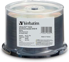 Verbatim DVD-R 4.7GB 16X UltraLife Gold Archival Grade - 8X, 