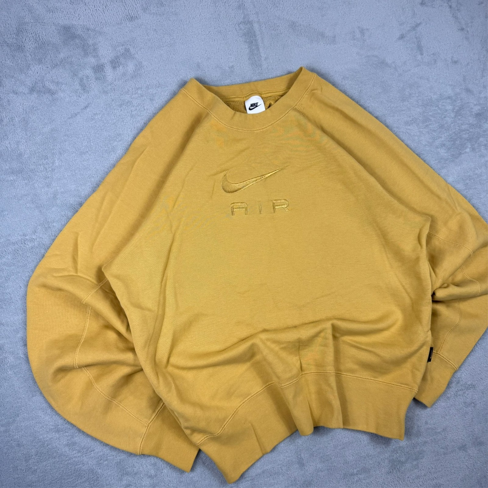 Vintage Nike Air Yellow Spellout Swoosh Oversized Size Small Pullover Sweatshirt image 2